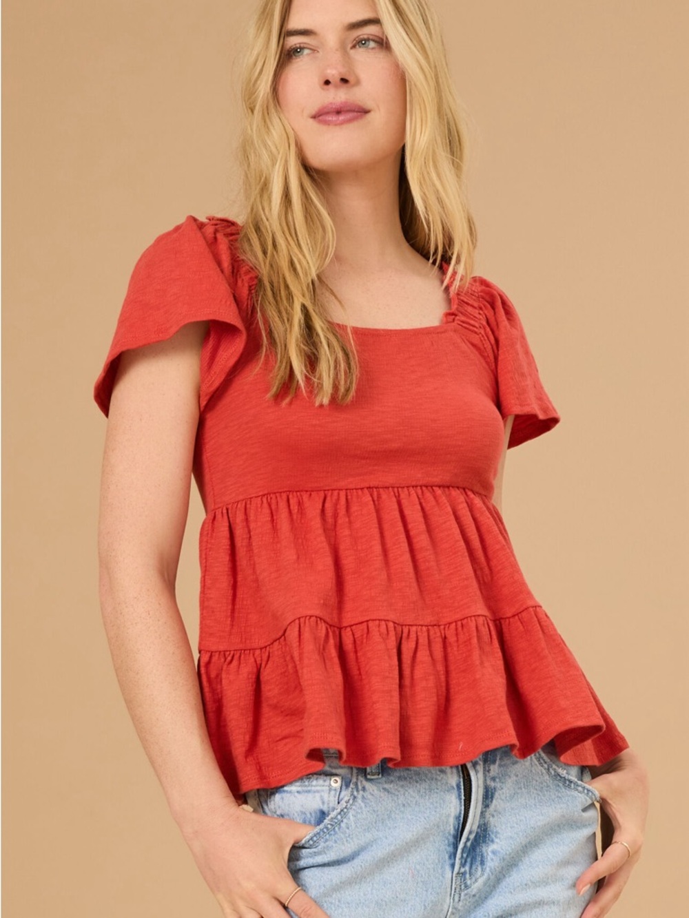 Altar'd State Rustic Red Tiered Babydoll Top NWT